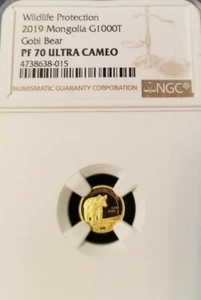 2019 MONGOLIA GOLD 1000 TOGROG GOBI BEAR NGC PF 70 ULTRA CAMEO PERFECTION !!! - Picture 1 of 3