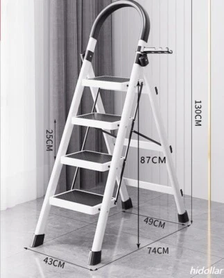 STEEL FRAME 4 WIDE TREAD STEP LADDER 132cm RUBBER GRIP FOLDABLE FOUR STEP WHITE - image 1 of 3
