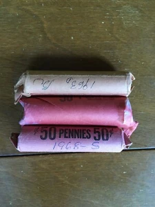 3   UNCIRCULATED LINCOLN MEMORIAL CENT PENNY ROLLS - Picture 1 of 3