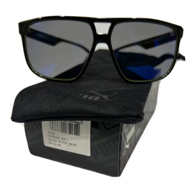 Gafas de sol cuadradas de gran tamaño negras azules Puma PU0200S 003 60-13 145 nuevas en caja Foto 1 de 4