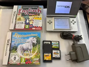 Nintendo DS Lite Spielekonsole Handheld Touchscreen Silber USG-001 + 6 Spiele - Bild 1 von 3