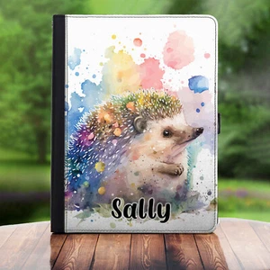 Personalised Hedgehog Case For iPad 10/9/12.9 Pro Pink Flower PU Leather Cover - Picture 1 of 18