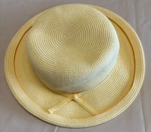 NWT TALBOTS Yellow Hat Wide Brim Beach Straw Bow Lightweight Summer Sun - Picture 1 of 16