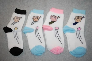 Girls 4 PAIR CREW SOCKS Baseball Glove Mitt Bat WHITE PINK BLUE Shoe Size 10-4 - Picture 1 of 1