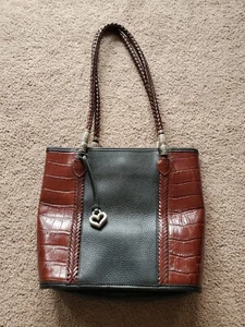 Brighton Black Leather Brown Croc Leather Shoulder Handbag - Picture 1 of 6