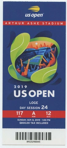 9/8 2019 US Open Tennis Loge FULL TICKET Serena Williams Bianca Andreescu Cover