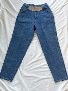 Vintage 80s 90s Western Jeans Leather Patch Yoke Southwestern V Cut High Rise - Picture 1 of 12