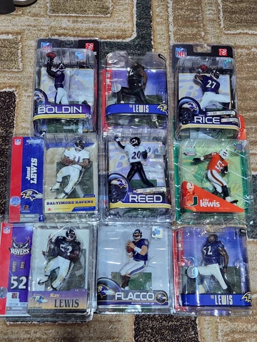 Baltimore Ravens McFarlane Figures Lot of (9) Lewis, Reed, Bolden, Flacco, Rice Cover