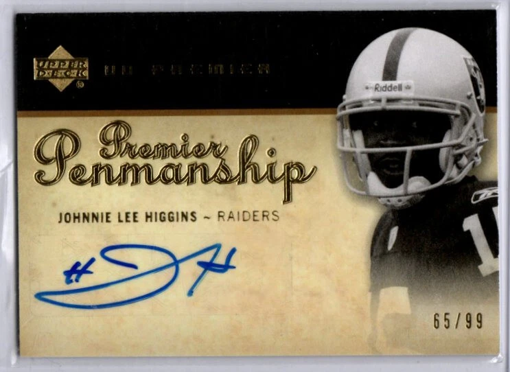2007 UD Football Premier Penmanship Johnnie Lee Higgins AUTO RAIDERS 65/99 - Image 1 of 1