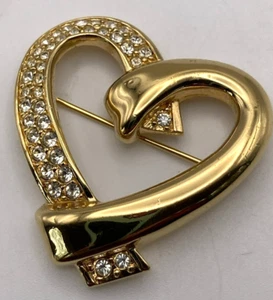SWAROVSKI Schwan signiert funkelnd Eiskristall Herz Pin Brosche - Bild 1 von 6