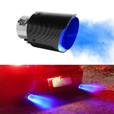 2.5''Car Modified LED Luminous Exhaust Muffler Tip Tail Pipe Carbon Fiber Curved - Image 1 of 4
