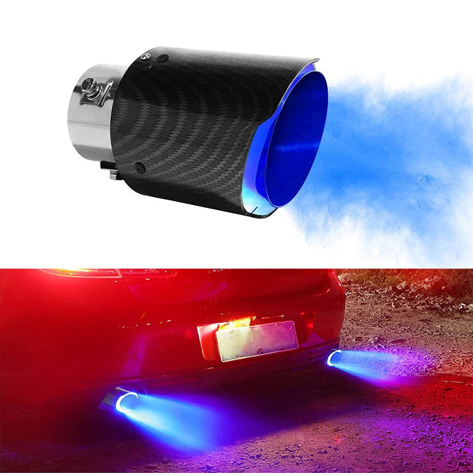 Tubo de escape luminoso LED modificado para automóvil de 2,5"" punta trasera fibra de carbono curvado Foto 1 de 4