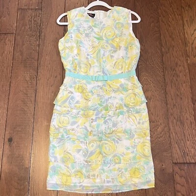 Vestido 100% SEDA Cynthia Howie De Colección Sin Mangas Floral Primavera Pequeño Forrado con Volantes Foto 1 de 4