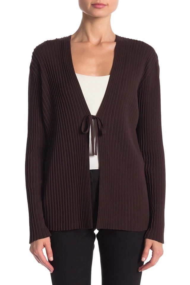 Cárdigan para mujer Lafayette 148 New York 156306 plisado acanalado espresso talla Grande Foto 1 de 2
