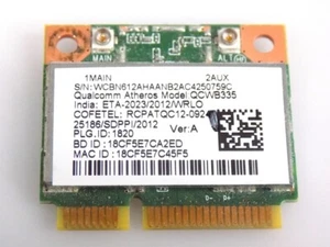 Qualcomm QCWB335 Wifi WLAN PCI-E Half-Mini Card Karte 802.11n 150MBit/s 2.4Ghz - Afbeelding 1 van 1