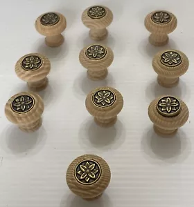 11 New Unfinished Maple Wood Knobs With Metal Insert Drawers / Cabinets Hardware - Picture 1 of 15