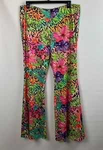 Shein Plus Pants Wide Leg Multi Floral Leaf Elastic Waistband Stretch Sz 4X NEW - Picture 1 of 9