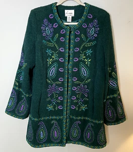 Linea By Louis Dell’Olio Women's Wool Jacket Embroidered Green Floral Boucle - Picture 1 of 7