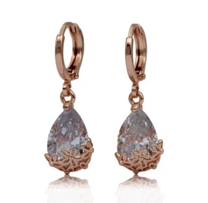 Women’s 9ct Gold filled Teardrop Dangle Topaz Earrings FREE Gift Box - Picture 1 of 5