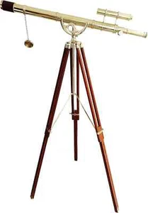 Vintage Shiny Brass Finish Latest Double Barrel Telescope Nautical Floor Standin - Picture 1 of 6