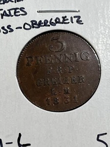 1831-LM German States Reuss-Obergreiz 3 Pfennig - Picture 1 of 4