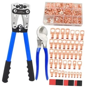 Cable Lug Crimping Tool with 200Pcs Copper Wire Lugs and 220Pcs Heat Shrink - Picture 1 of 7