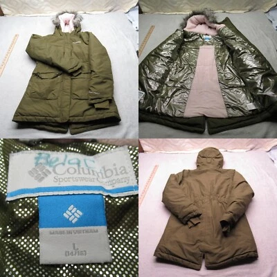 Chaqueta Columbia Juvenil Grande Verde Omni Heat Imitación Piel Capucha Borde Cremallera Completa Parka Foto 1 de 4