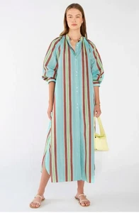Oroton Dress Dress Oversized Shirt Striped Blue Kelly Cotton Midi AU 6 8 US 2 - Picture 1 of 12