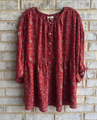 Blusa Boho Floral Max Studio Manga 3/4 Medio Botón Frontal Para Mujer Talla 3X Foto 1 de 4