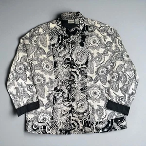Chico’s Jacket Topper Size 3 XL Black White Kimono Style Long Silk Blend Floral - Picture 1 of 4