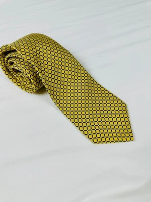 Lands’ End Men’s Silk Tie – Yellow & Navy Geometric Diamond Pattern – 57” - Image 1 of 4