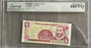 1991- Nicaragua- Banco Central- 5 Centavos- Pick 168a- Legacy- 68PPQ - Picture 1 of 2