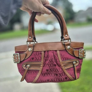 Vintage XOXO Pink Brown Designer Shoulder Bag y2k retro mini bag Silver Hardware - Picture 1 of 8