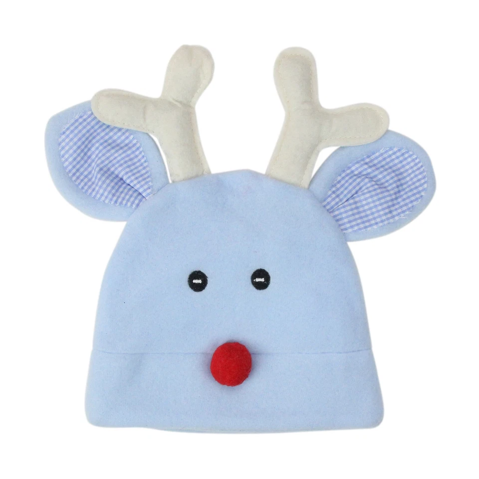 St. Nick's Choice Baby Boy Blue Fleece Reindeer Face Christmas Hat; 3 - 6 months - Image 1 of 1