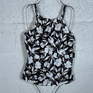 Island Escape Damen bedruckt Cali Bügel Tankini Schwimmen Top, schwarz/weiß 8  - Bild 1 von 9
