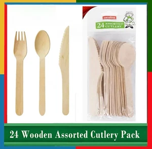 Caroline 24 Wooden Assorted Cutlery Pack│Knives Forks Spoons  - Picture 1 of 8