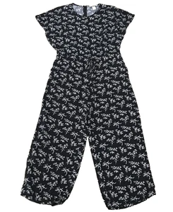 H&M Womens Jumpsuit Sz 6 Black Floral Scoop Neck Back Zip Straight Leg Pockets - Picture 1 of 11