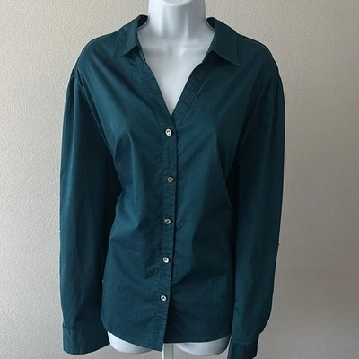 Бирюзовый длинным рукавом блузка XXL со стразами кнопки офис шик минималистская рабочая одежда - Изображение 1 из 4