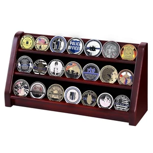 Challenge Coin Display Case, 3 Rows Solid Wood Military Coin Holder Rack Stan... - Picture 1 of 7