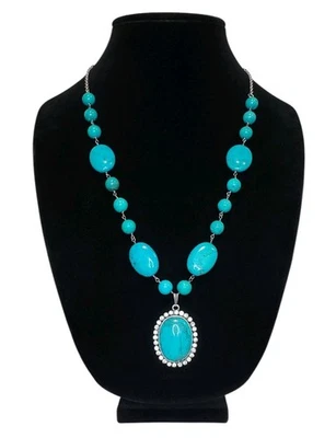 Collar llamativo Estate sin firmar tono plata grueso imitación turquesa cuentas 24" Foto 1 de 4