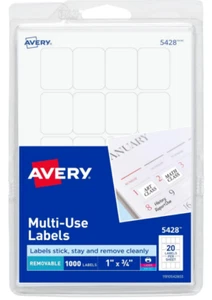 Avery Selbstklebende Abnehmbare Etiketten, 0,75 x 1 Zoll, Weiß, 1000 pro Packung - Bild 1 von 4