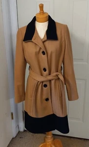 Anne Klein Women's Wool Blend Button-Front Belted Coat Lined 2 Pockets Camel EUC - Picture 1 of 12
