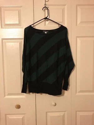 New York & Company Solid Black and Green Striped Long Sleeve Sweater XS NEW - Image 1 of 4