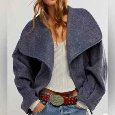 Free People Mina Oversize Slouchy Wrap Jacket, Navy Blue, Medium, RRP $188 - Image 1 of 4