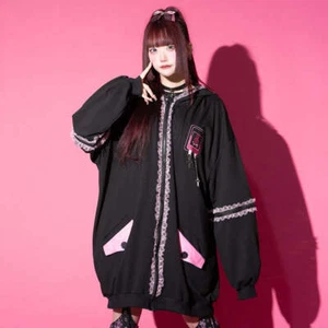 NEU ACDC Stoff - Bunny Dolls Punky Bunny Usamimi schwarz pink Oversized Zip Hoodie - Bild 1 von 6