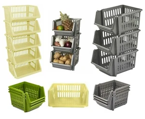 Vegetable Storage Plastic Stacking Basket Stackable Kitchen Fruit Stacker Rack - Picture 1 of 14