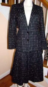 Vintage 1980s ANNE KLEIN Black/White Jacket Skirt Suit - Picture 1 of 1