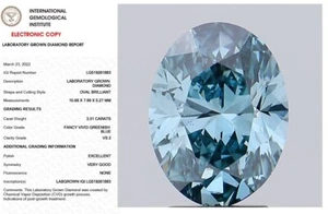 3.01 Oval Lab Grown Diamond For Engagement Ring Fancy Vivid Greenish Blue VS2 - Picture 1 of 10