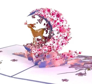 BC Worldwide Ltd 3D pop up card Sakura Reindeer Birthday Valentine Mothers Blank - Picture 1 of 11