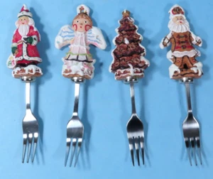 NAVIDAD Horquillas de Entremeses Juego de 4 Resina Bastón de Caramelo Árbol Santa Angel 5.5" - Imagen 1 de 12